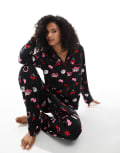 [Loungeable] Loungeable supersoft jersey lucky print pyjama set in black 12 BLACK