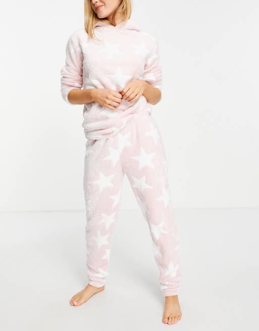 Loungeable - Sweat à capuche et jogger à motif étoile embossé - Rose