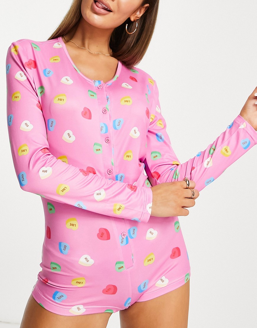 Loungeable sweetie pajama romper in pink