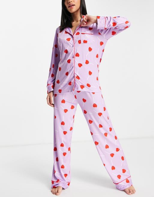 Loungeable - Syrenfarvet pyjamassæt med hjerteslikkepinde og knapper, 2 af 4