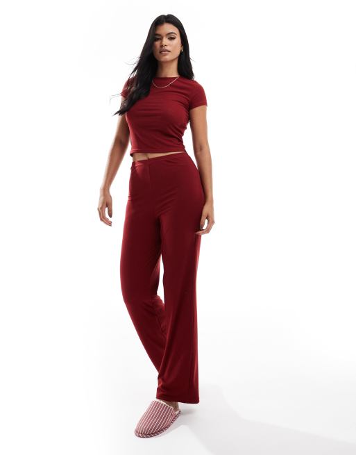 Loungeable T shirt straight leg pants lounge set in burgundy