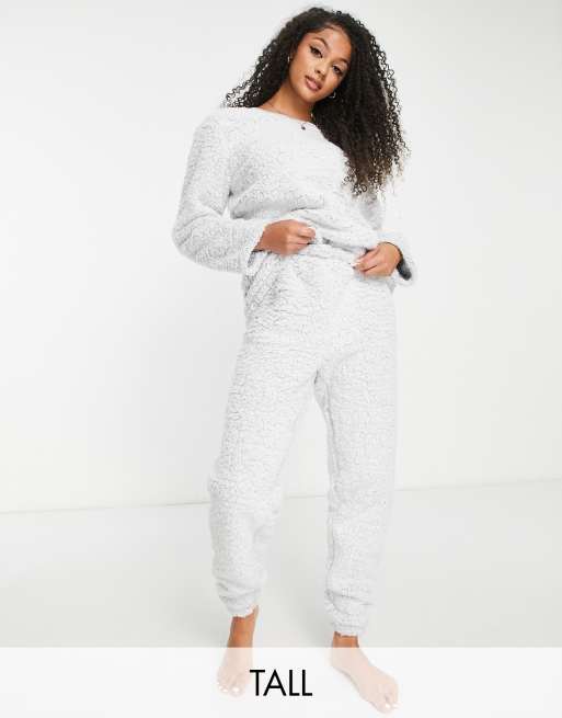 Loungeable Tall - Pyjamaset van sherpa in grijs