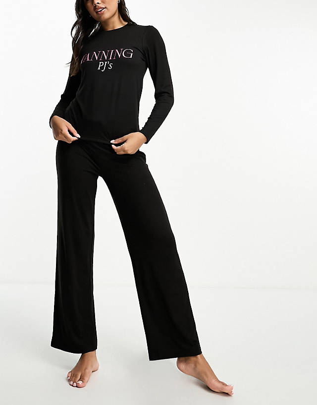 Loungeable - tanning pjs long pyjama set in black
