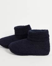 ASOS DESIGN moccasin slippers in navy with faux fur lining | ASOS