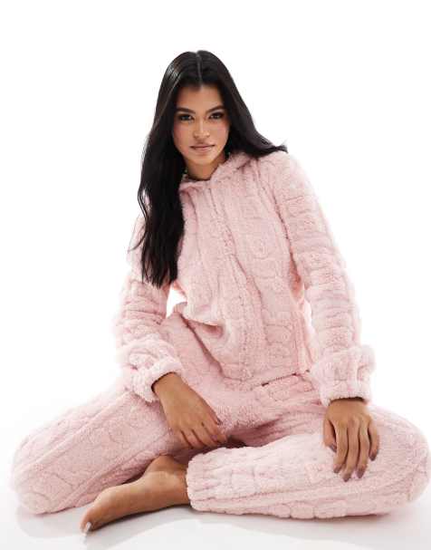 Loungeable Teddy cut sherpa all in one in pink - view 1