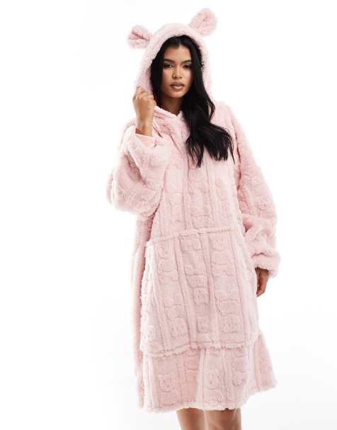 Loungeable Teddy cut sherpa snuggle hoodie in pink - view 1