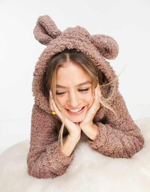 Loungeable Brown Trouser Pyjama Set with Teddy Bear Print