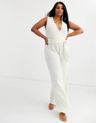 plus size cream jumpsuit