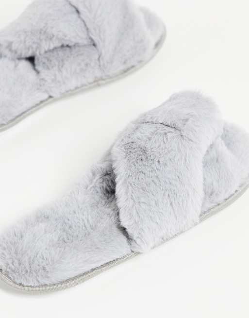 Grey faux best sale fur sliders