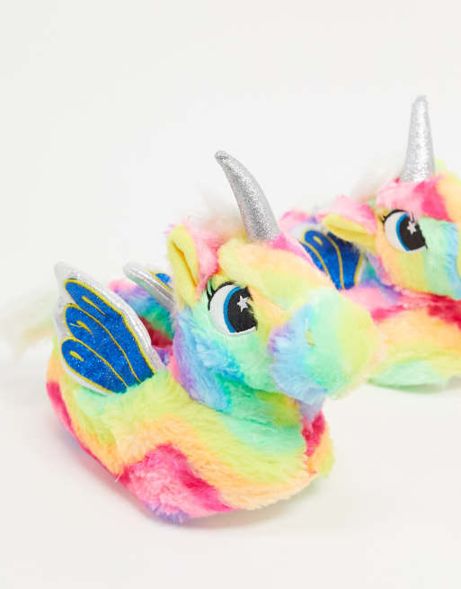 Loungeable unicorn slippers in rainbow