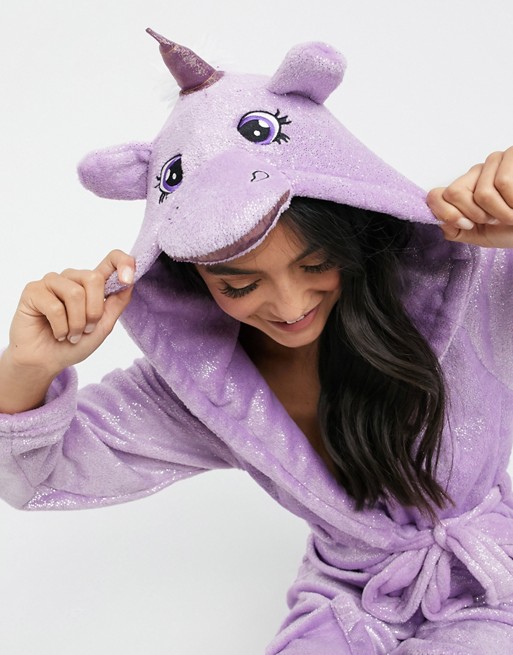 Loungeable unicorn soft robe in pink