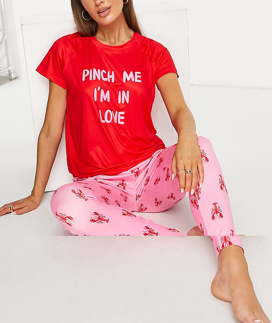Loungeable Valentine Lobster Leggings Pajama Set In Pink And Red