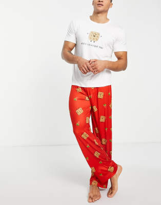 Loungeable Valentines waffle pajamas in red and white