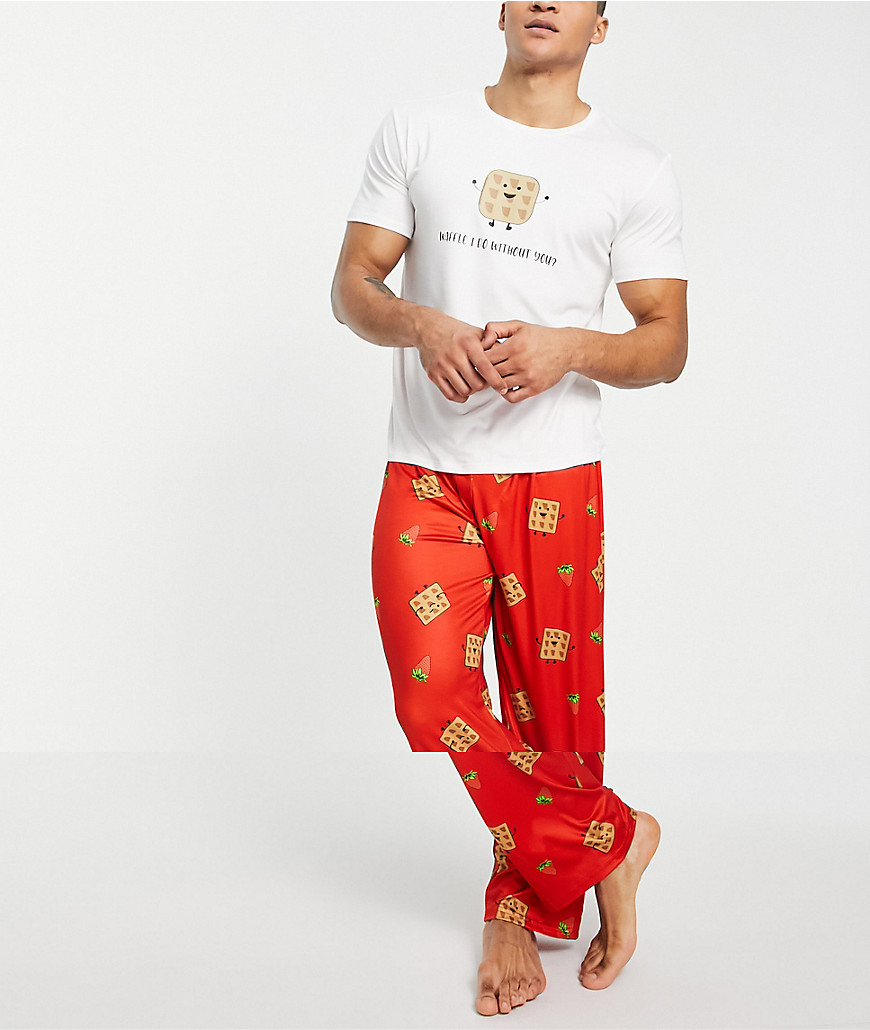 Loungeable Valentines waffle pajamas in red and white