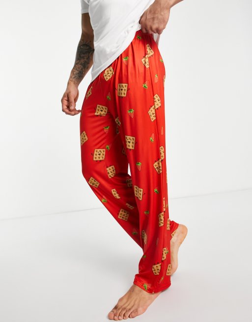 Loungeable Valentines waffle pajamas in red and white