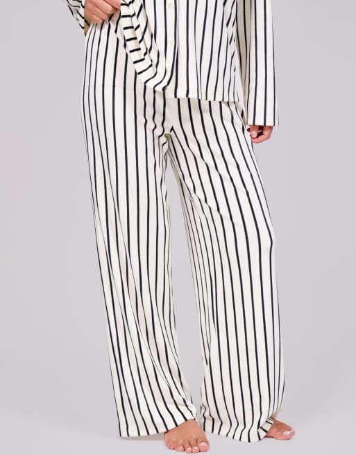 Loungeable Velour stripe long sleeve traditional pyjama set in monochrome, 4 of 5