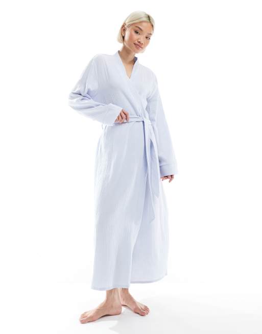 Loungeable - Vestaglia blu in cotone lavorato a nido d'ape