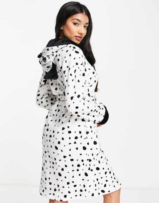 Loungeable Vestaglia con stampa a dalmata nera e bianca ASOS