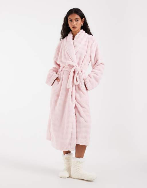 Loungeable - Vestaglia midi in pile rosa con scollo a scialle, 1 di 4