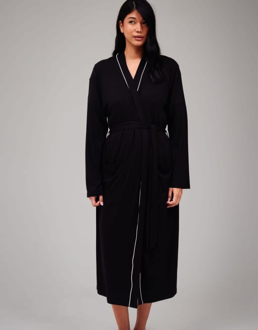 Loungeable - Vestaglia stile kimono a coste 120 cm nera