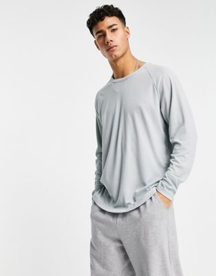 Loungeable waffle long sleeve t-shirt in grey