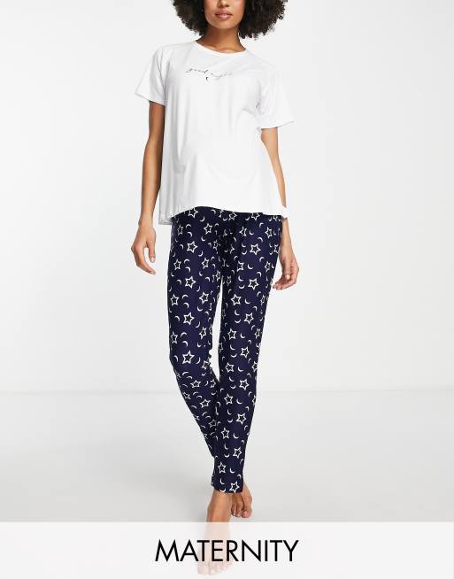Loungeable - Zwangerschapskleding - Good Night - Pyjamaset met legging in marineblauw