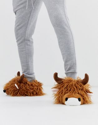 Loungeables – Tofflor i highland cow-design-Brun