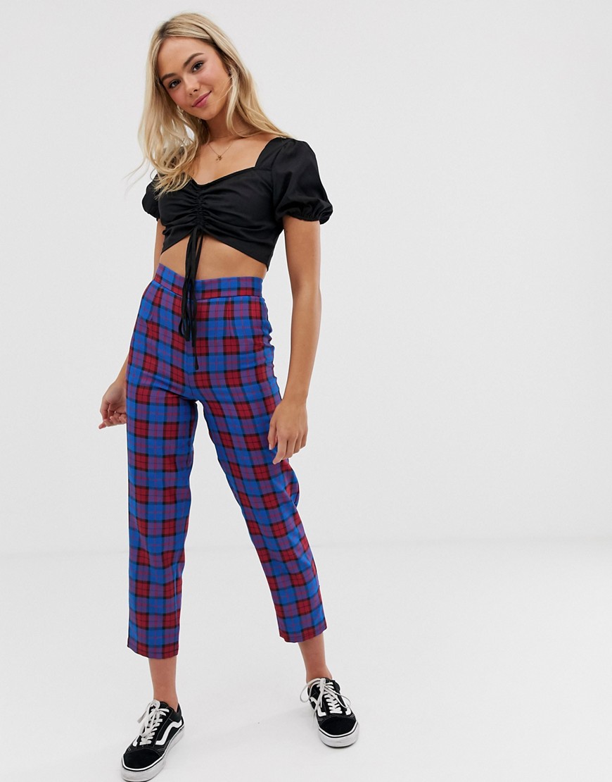 Love check tailored trousers-Blue