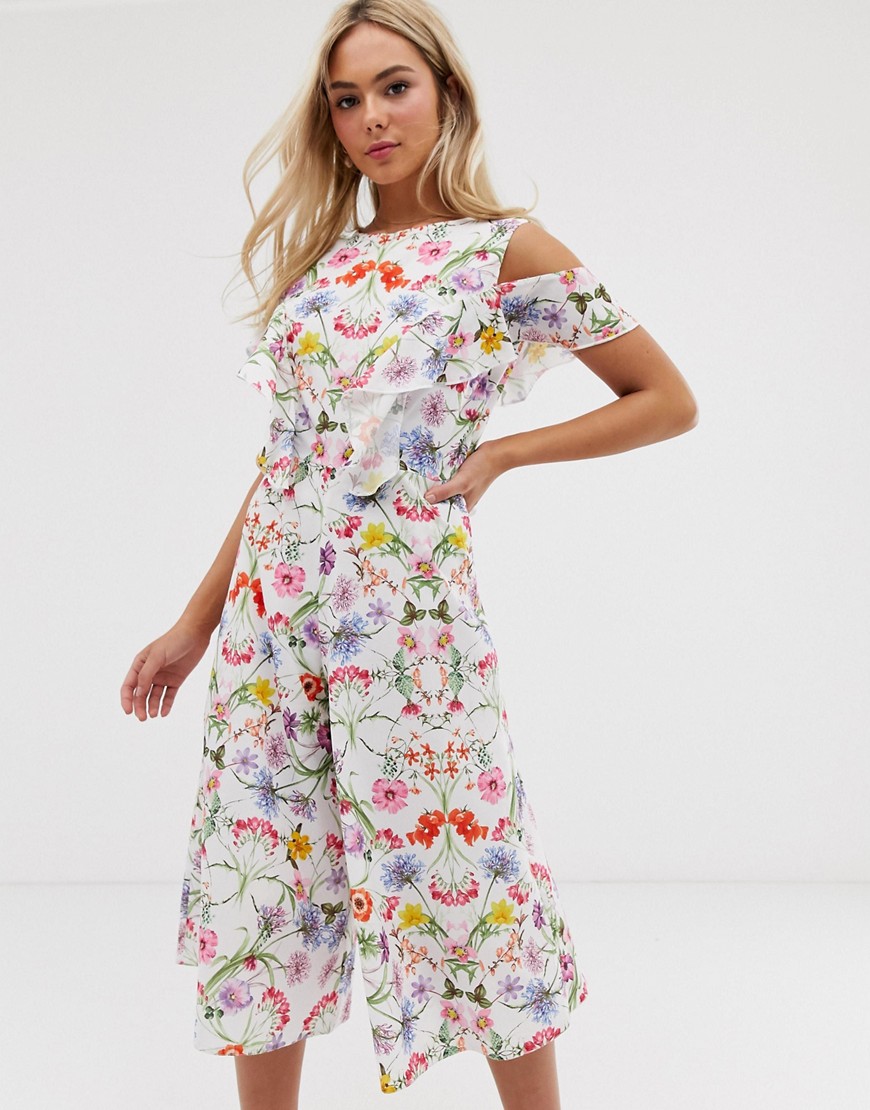 Love - Culotte jumpsuit met blote schouders en bloemenprint-Multi