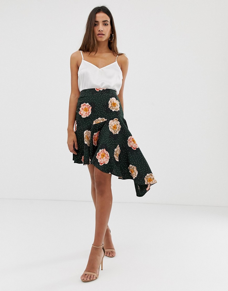 Love floral asymmetric skirt-Multi