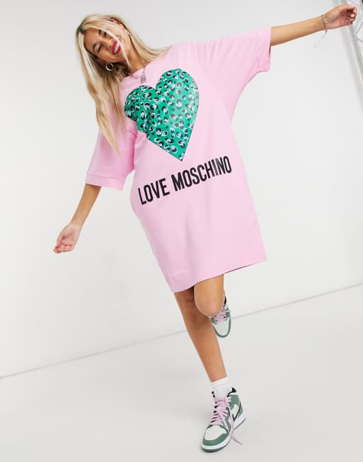 Love Moschino metalic box logo t-shirt dress in pink