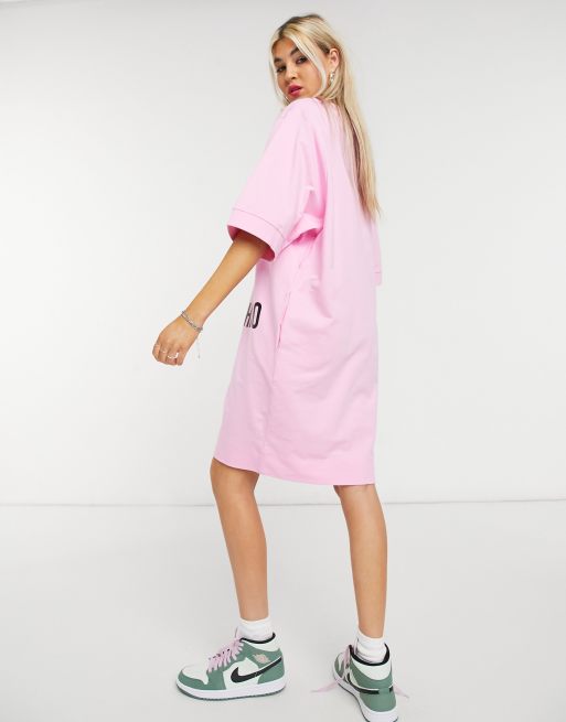 Love Moschino metalic box logo t-shirt dress in pink