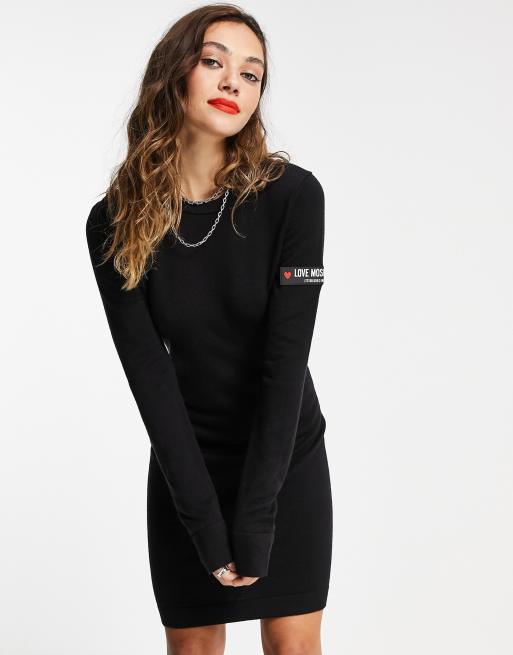 Moschino Logo-print Long-sleeve Dress in Black