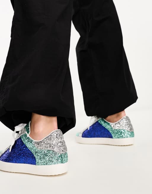 Love Moschino all over glitter sneakers in blue mix, 4 of 4