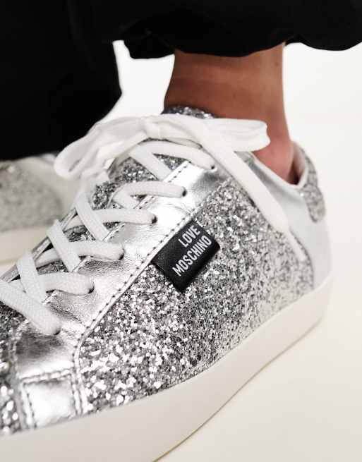 Love moschino silver on sale sneakers