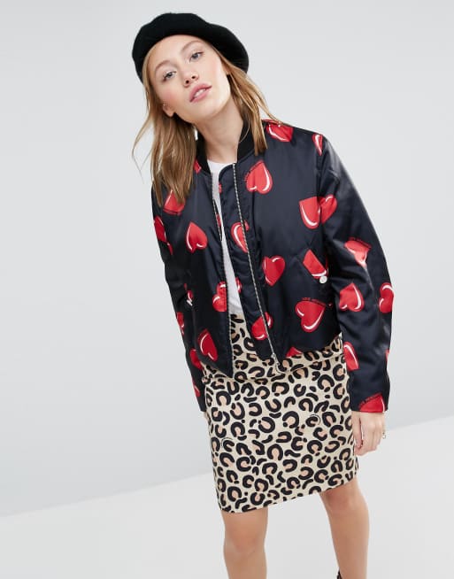 Love Moschino All Over Heart Print Cropped Bomber Jacket | ASOS