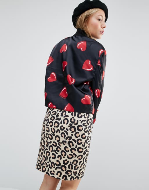 Love Moschino All Over Heart Print Cropped Bomber Jacket | ASOS