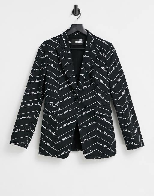 Volg ons Primitief Pretentieloos Love Moschino all-over logo print blazer in black | ASOS