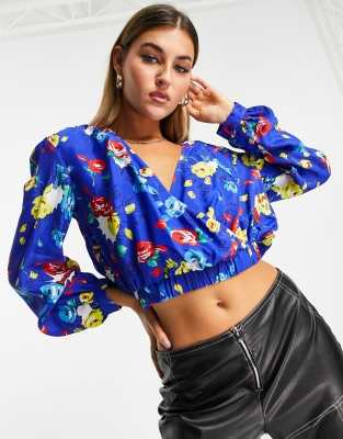 Love Moschino Love Moschino allover floral cropped blouse in blue