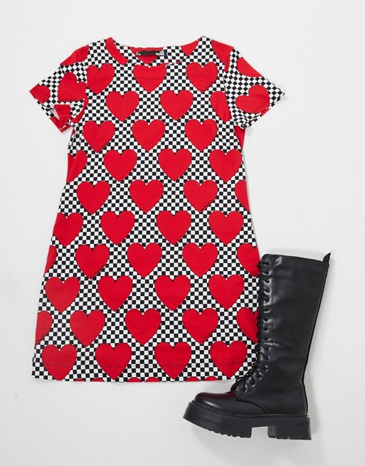 Love Moschino allover heart print t-shirt dress in red