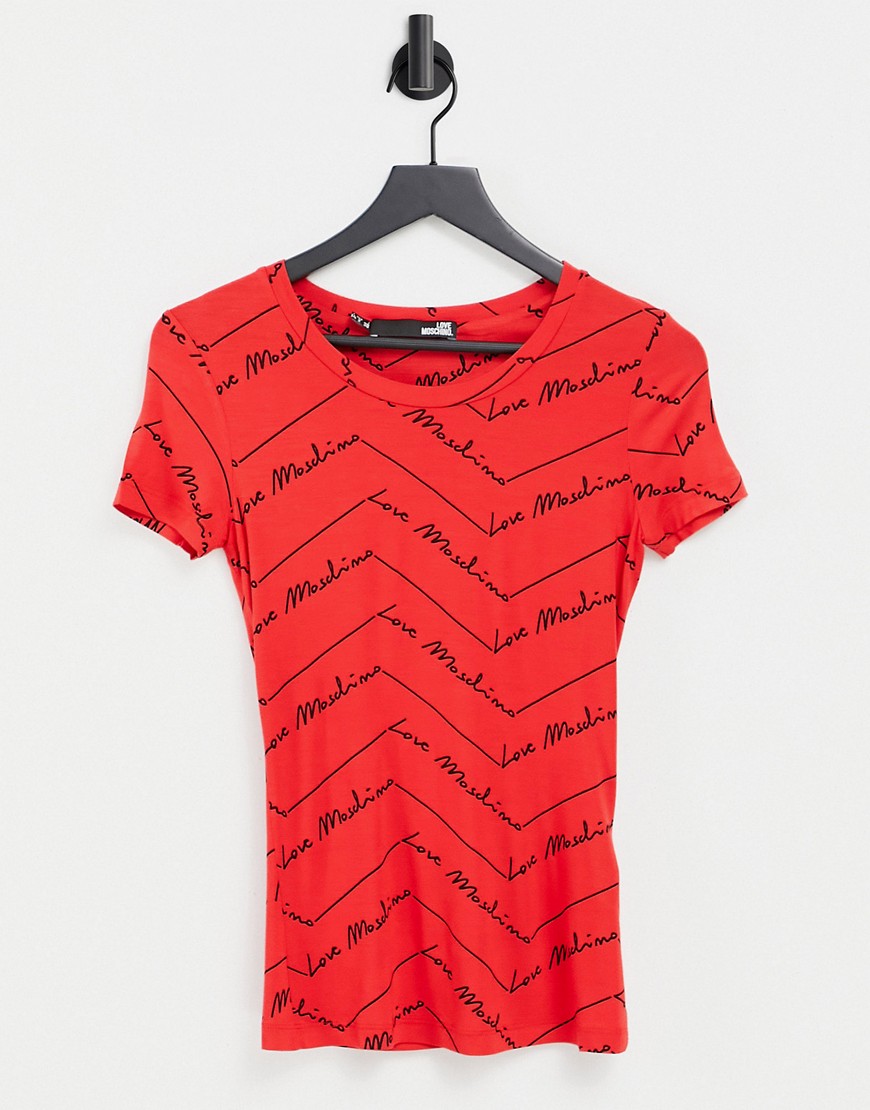Love Moschino allover logo print t-shirt in red