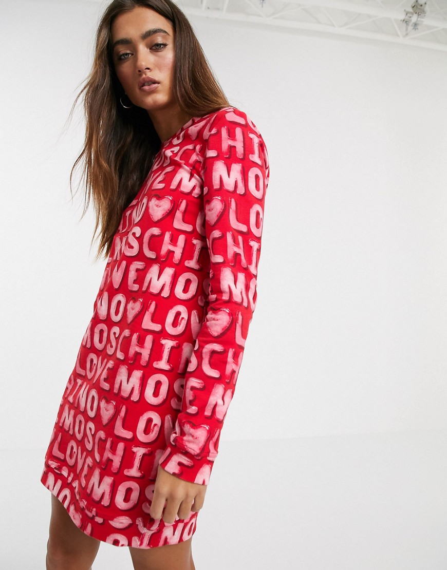 Love Moschino allover logo sweat dress-Red
