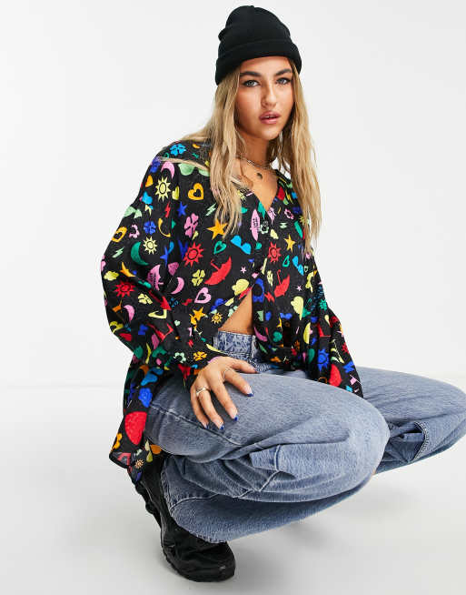 Love Moschino allover multicolor print shirt in black | ASOS