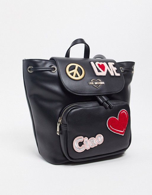 Love Moschino backpack with patches in black
