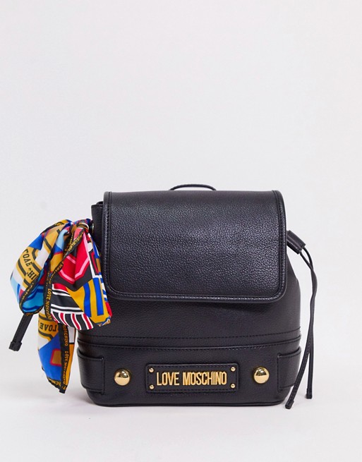 Love Moschino backpack with scarf tie in black