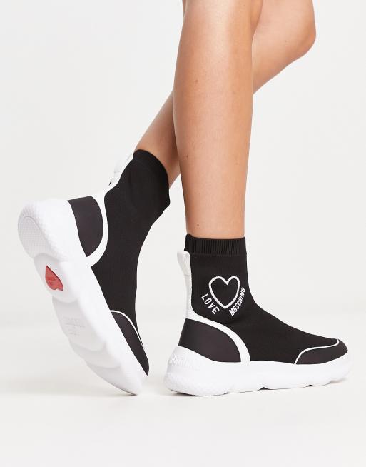 Love Moschino Baskets style chaussettes logo c ur Noir et blanc