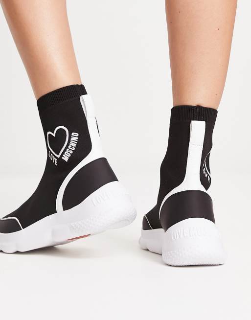 Love Moschino Baskets style chaussettes logo c ur Noir et