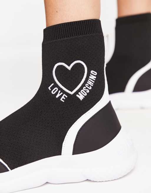 Love Moschino Baskets style chaussettes logo c ur Noir et blanc