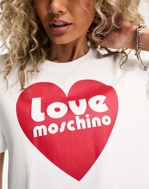 Love Moschino – Biały t-shirt z logo z sercem, 4 z 4