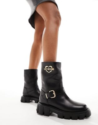 Love Moschino biker ankle boots in black - ASOS Price Checker
